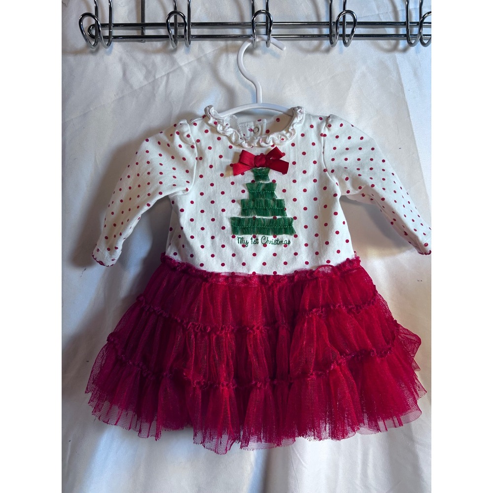 Little Me Christmas Tutu Dress 3M Red White Polka Dot My 1st Christmas Baby Girl